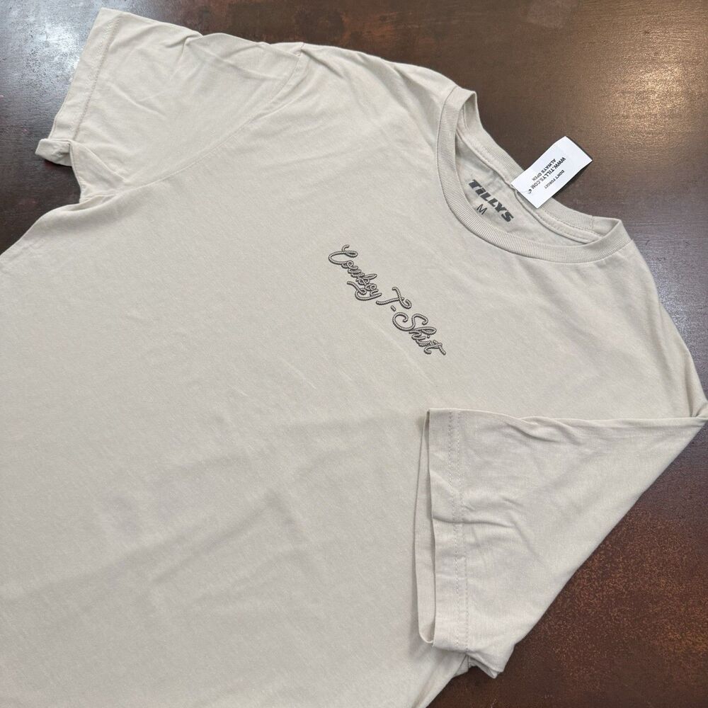 Cowboy T-Shirt Men's Medium Cream Rope Graphic Tee Western Rodeo NWT Casual